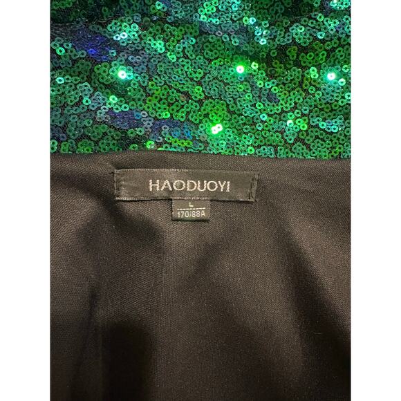 HAODUOYI Green Sequin Jacket | Metallic Sparkle Holiday Party Unisex | LARGE - Picture 7 of 9